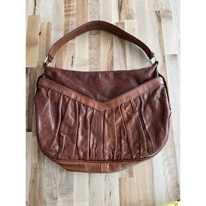 Lauren Merkin Shoulder Bag Purse Pebbled Leather Warm Brown Large
